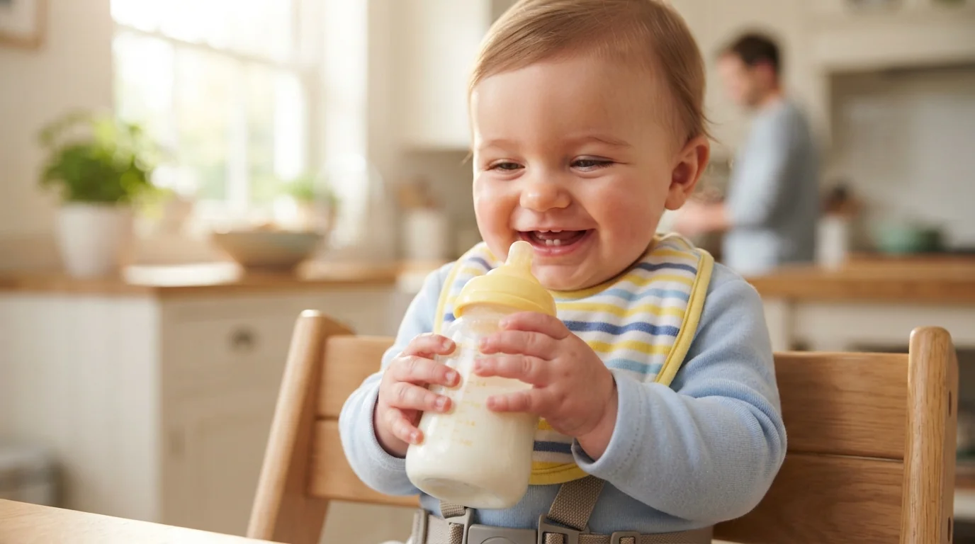 Autonomie de bébé : à quel âge tient-il son biberon tout seul ?