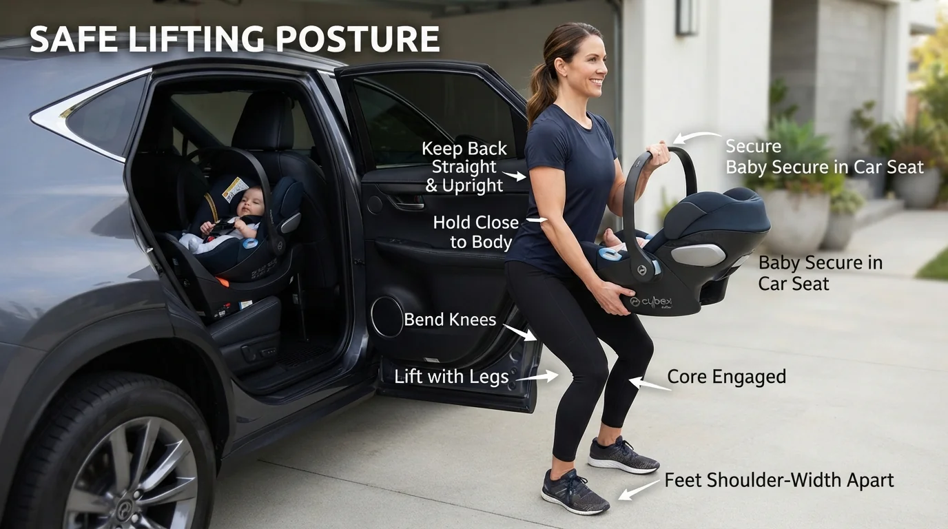Comment porter un siège auto (cosy) sans se faire mal au dos : astuces et règles de sécurité