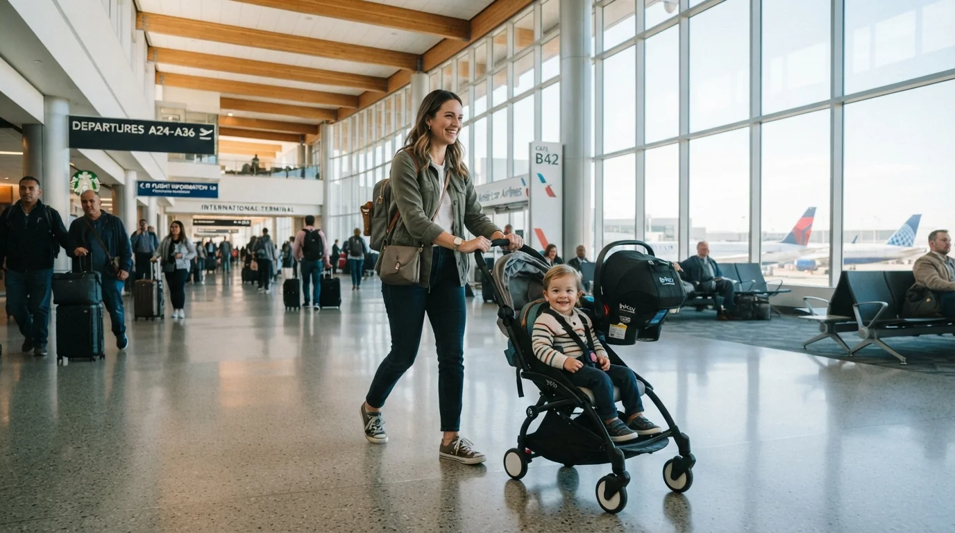 Prendre l'avion avec un siège auto et une poussette : le guide pratique anti-stress