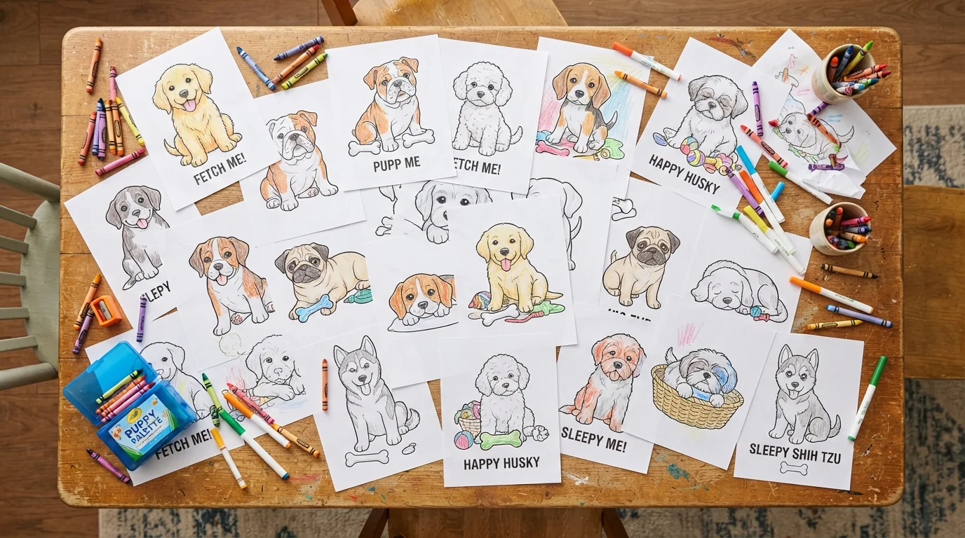 50 Coloriages de Chiots Gratuits à Imprimer (Par Race, Âge et Saison)