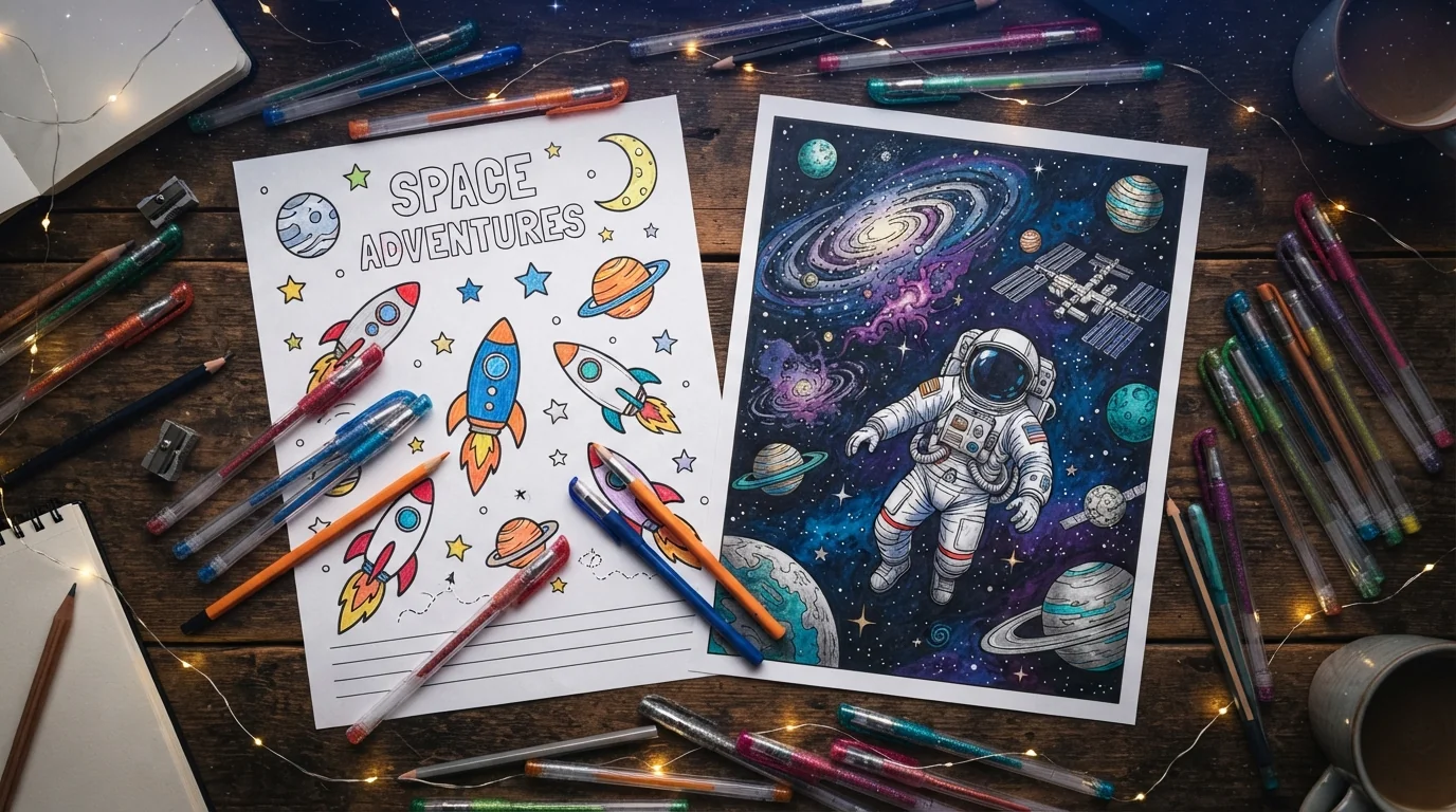 Feuilles de coloriage spatiales imprimables pour les tout-petits et les grands enfants