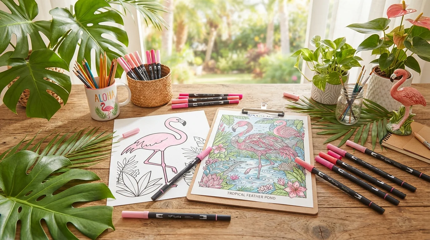 Feuilles de flamants roses imprimables : des contours simples aux portraits détaillés