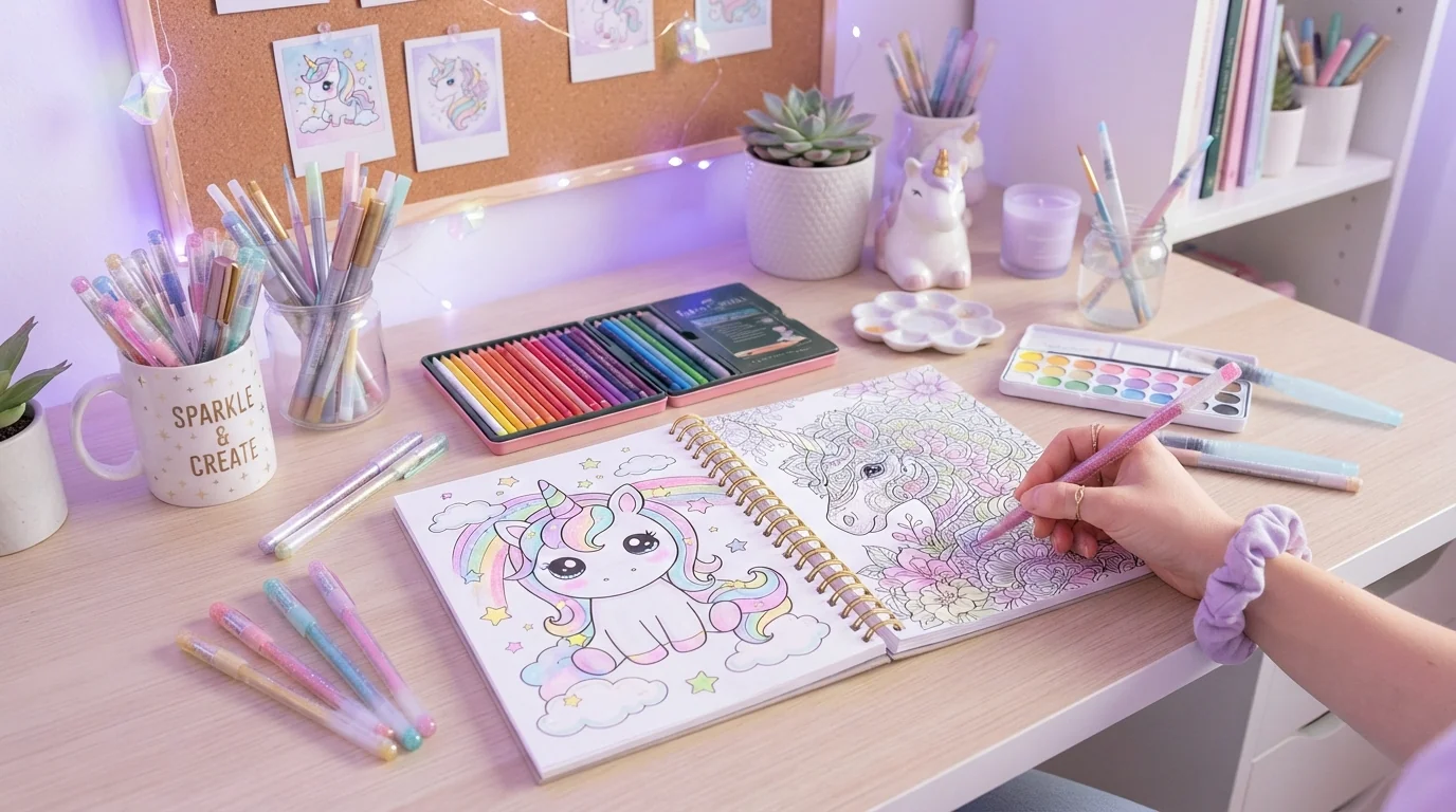 Feuilles de licorne imprimables : modèles Kawaii Chibis à Zentangle