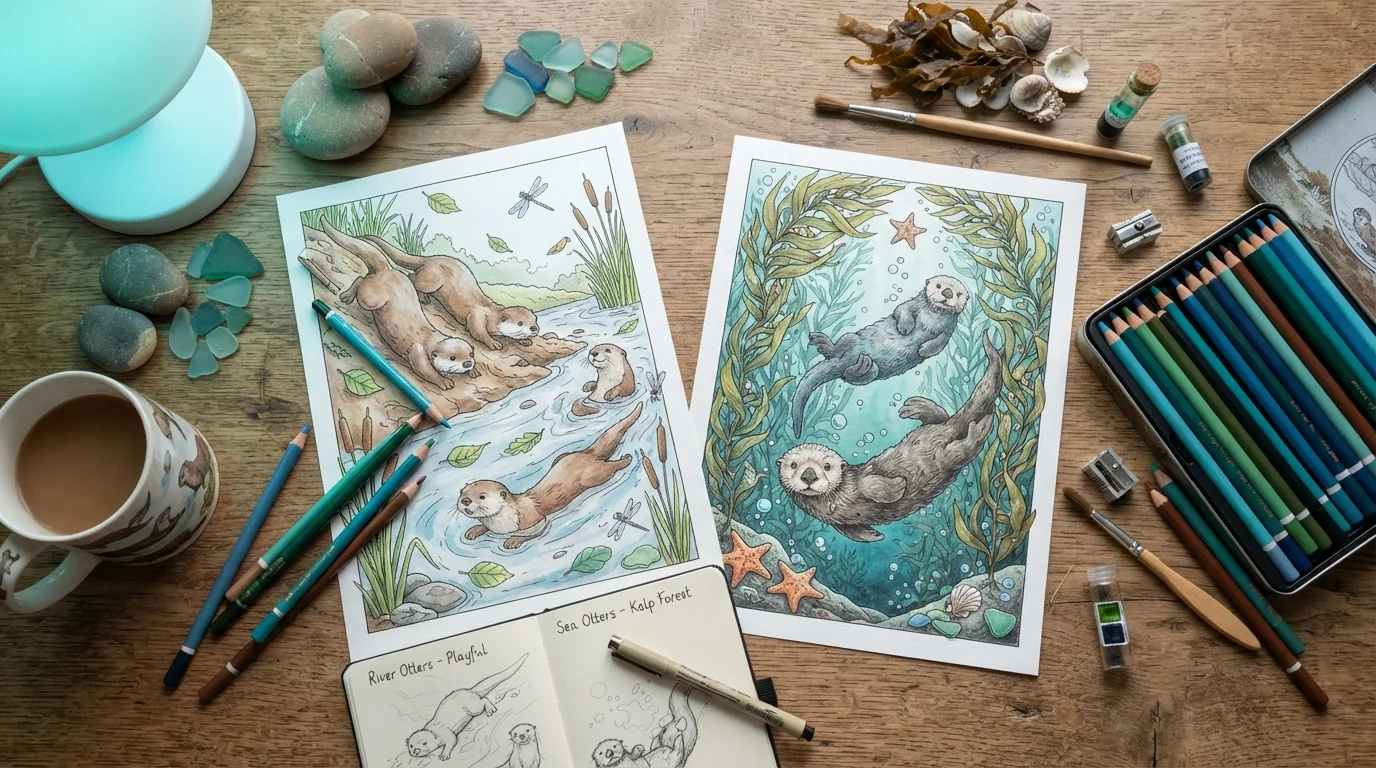 Feuilles de loutre imprimables : des contours audacieux aux détails fins de la fourrure