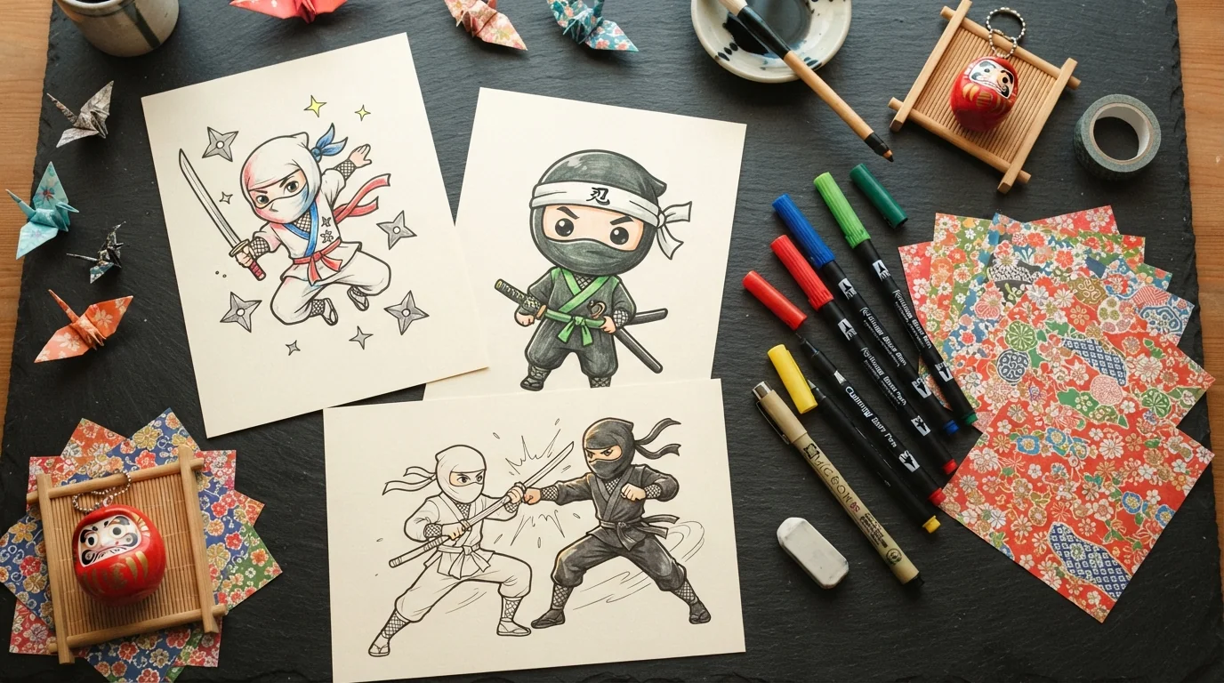 Feuilles Ninja imprimables pour les tout-petits jusqu'aux grands enfants