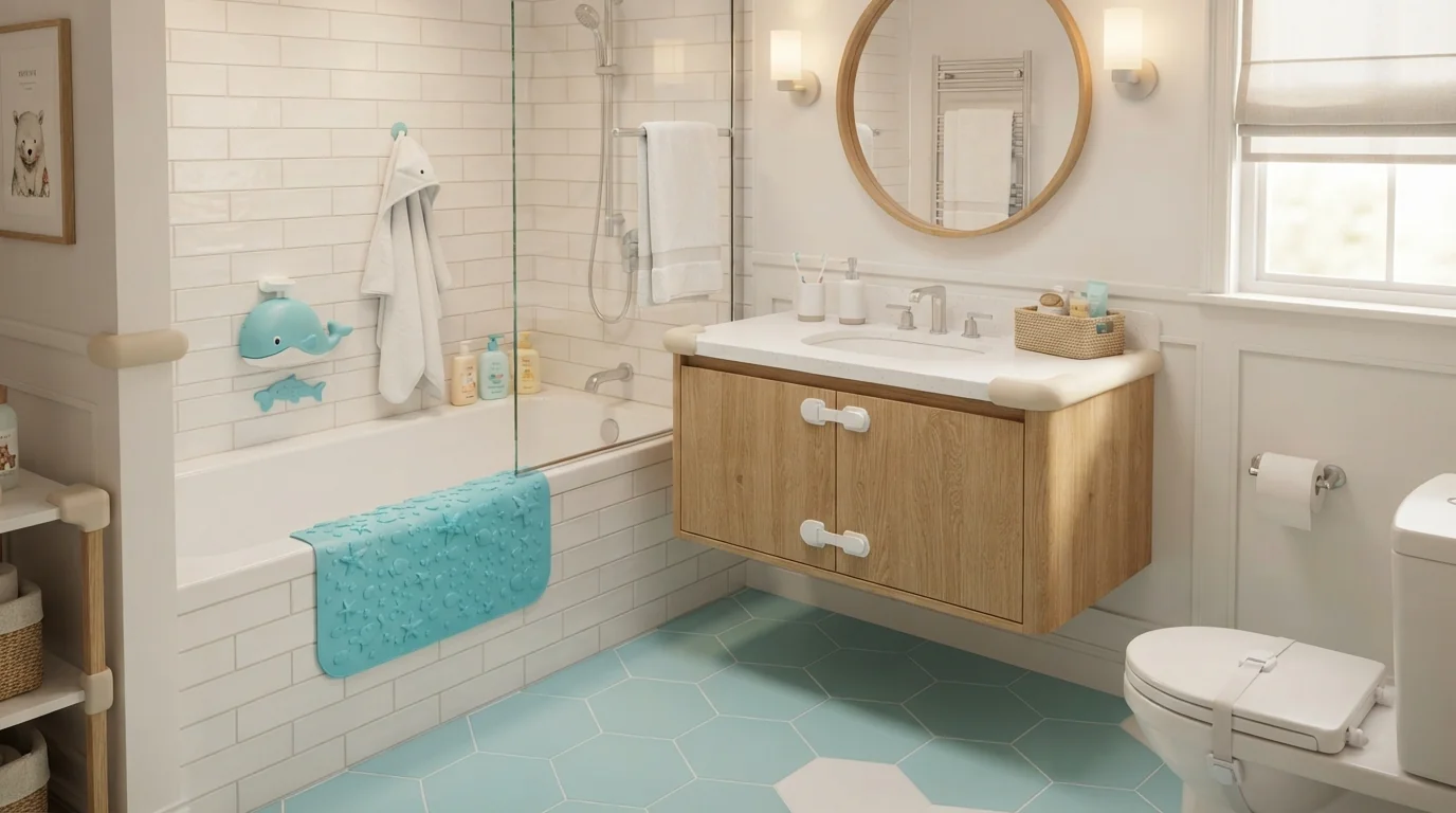 Sécurité dans la salle de bain pour bébés : toilettes, baignoire et armoires